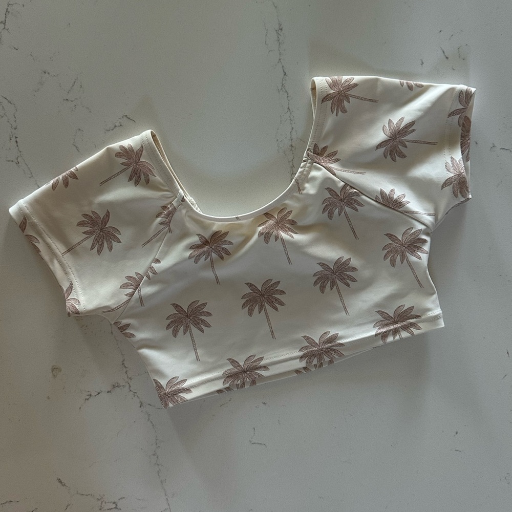 Rylee + Cru Cream Palm Tree Summer Top, 6–7Y, GUC